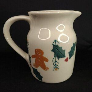 Hartstone Pottery Pitcher Gingerbread Mistletoe Christmas‎ Jug USA Quart Vintage